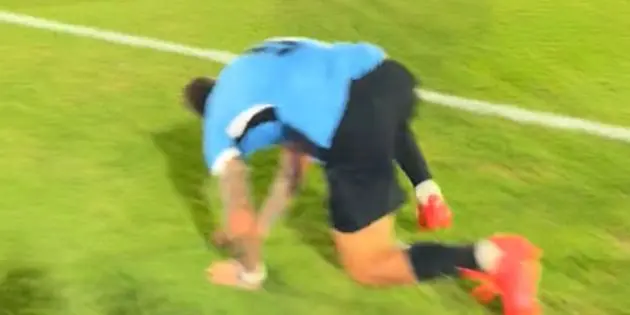 Darwin Nunez falls over after Uruguay victory