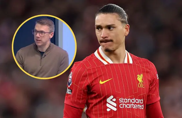 A thoughtful Darwin Nunez looks at a picture of Stephen Warnock.