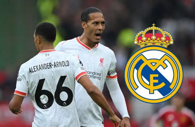 Virgil van Dijk and Trent Alexander-Arnold on the pitch against Manchester United.