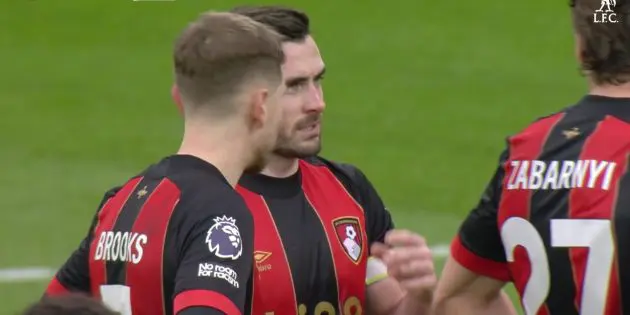 Lewis Cook speaks with teammates after Gakpo penalty