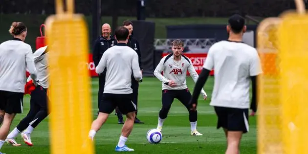 The Liverpool squad in training before they play Everton