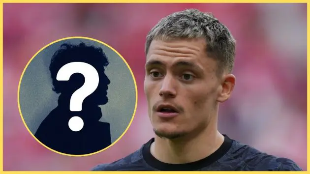 Florian Wirtz looks surprised next to a picture of a silhouette.