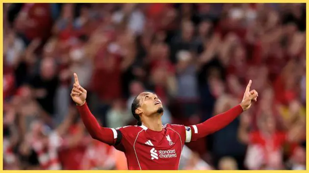 Virgil van Dijk celebrates at Anfield