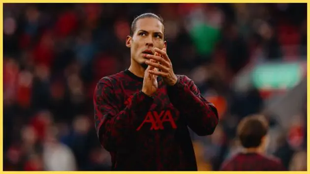 Virgil van Dijk warms up before playing Wolves