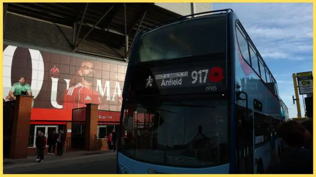 A bus pull up outside Anfield on matchday