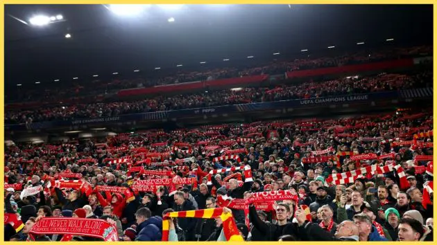 Liverpool fans sing You'll Never Walk Alone prior to the 6-0 win over Qarabag at Anfield