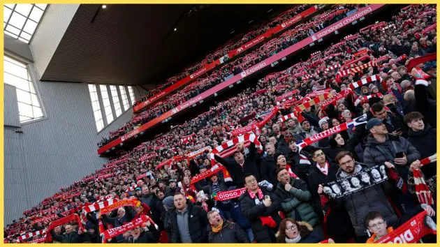 Liverpool fans sing You'll Never Walk Alone prior to the match against Spurs at Anfield