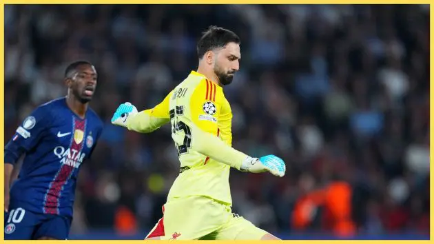 Giorgi Mamardashvili kicks a football during Liverpool game.