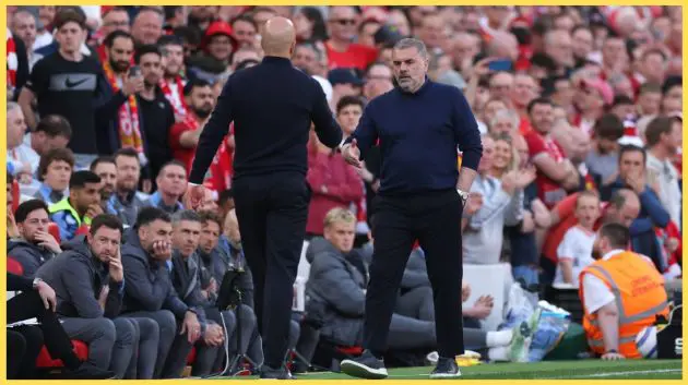 Ange Postecoglou was at Liverpool's recent home game against PSG