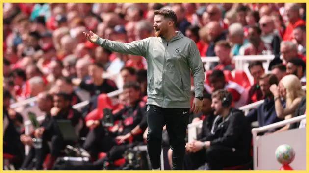 Calum McFarlane, Interim Manager of Chelsea, gestures during the Premier League match between Liverpool and Chelsea at Anfield