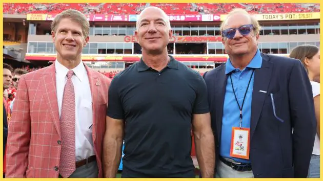 Potential Liverpool FC investor Jeff Bezos stand at the Arrowhead Stadium.