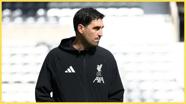Liverpool manager Andoni Iraola looks on ahead of Newcastle game.