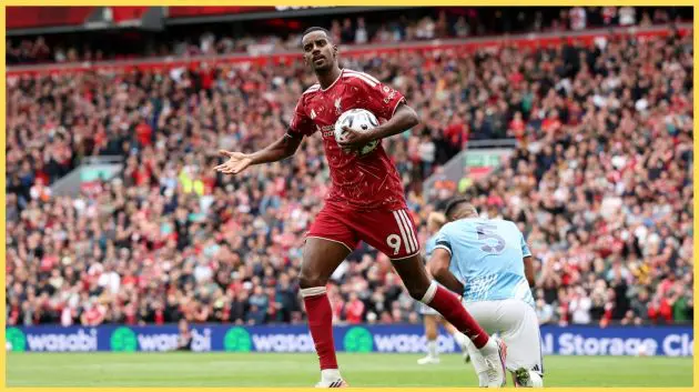 Alexander Isak celebrates scoring the equaliser against Nottingham Forest