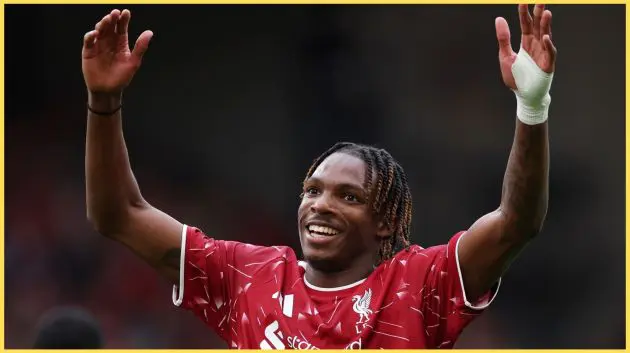Jeremy Jacquet celebrates scoring for Liverpool against Como