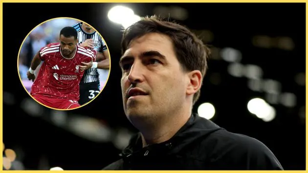 Liverpool head coach Andoni Iraola, with Cody Gakpo inset