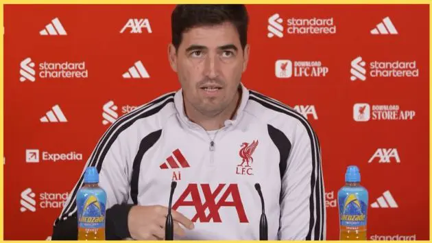 Andoni Iraola speaks at a press conference