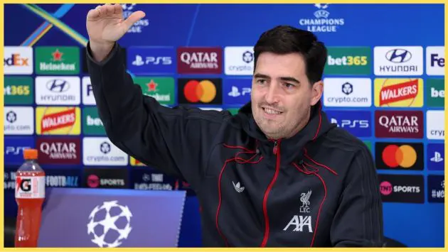 Andoni Iraola gestures during a press conference