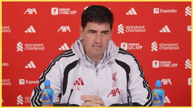 Andoni Iraola speaks to reporters at a press conference