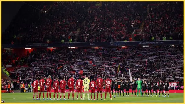 A minute's silence is observed prior to kick-off at Anfield
